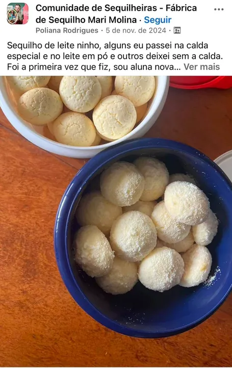 Post da Poliana: sequilhos de leite ninho, primeira vez que fez, aluna nova
