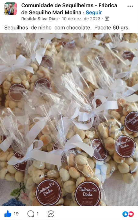Post da Rosilda: sequilhos de ninho com chocolate, embalados com marca própria Delícias Da Dinha